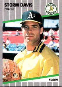 1989 Fleer Baseball Card Storm Davis Pitcher Oakland Athletics sun0697