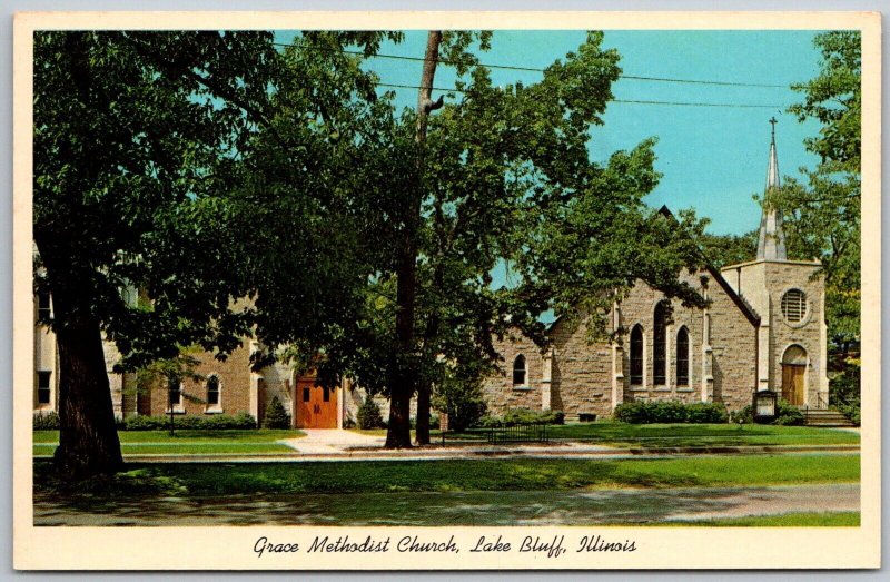 Lake Bluff Illinois 1960s Postcard Grace Methodist Church