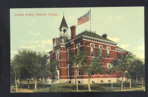 NEWTON KANSAS LINCOLN SCHOOL BUILDING US FLAG FLYING VINTAGE POSTCARD 1911