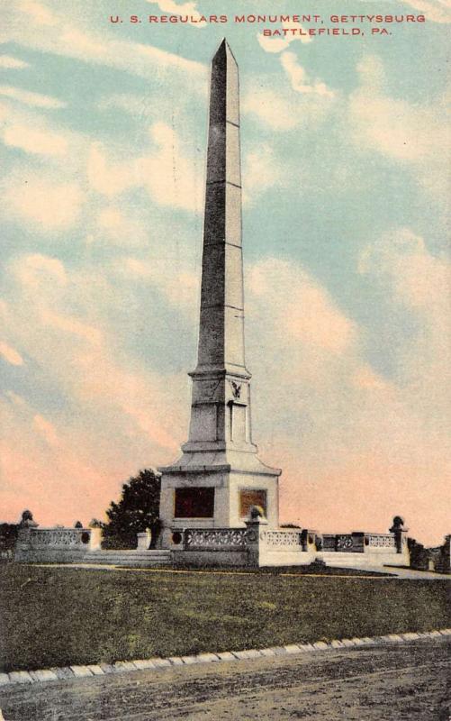 Gettsyburg Pennsylvania Regular Monument Battlefield Antique Postcard K31472