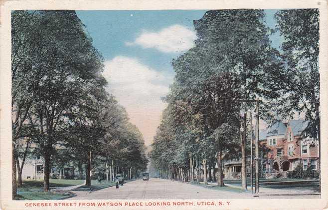 Trolley on Genesee Street from Watson Place - Utica NY, New York - pm 1921 - WB