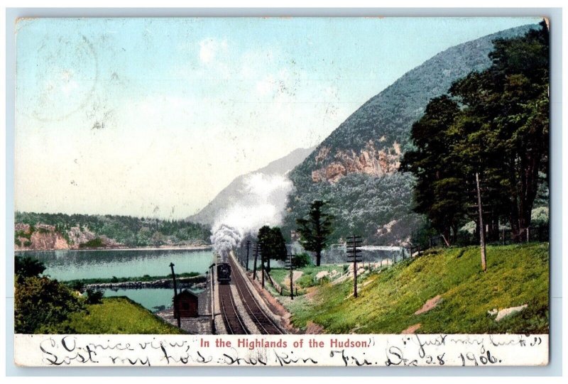 1905 Locomotive Train River Lake Railroad Highlands Hudson NY Vintage Postcard