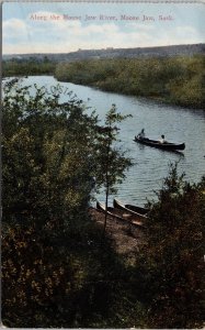 Along the Moose Jaw River Saskatchewan Canoe Wolseley SK Cancel Postcard E82