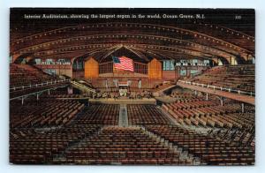 Postcard NJ Ocean Grove Interior Auditorium Largest Organ in World Linen I2