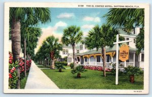 DAYTONA BEACH, Florida FL ~ Roadside EL CORTEZ HOTEL c1930s Linen Postcard