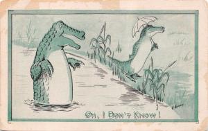 OH, I DON'T KNOW ~ALLIGATORS  CONVERSE~HANS HORINA ARTIST COMIC POSTCARD 1910s