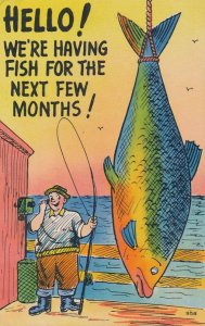 Hello! We're Having Fish for the Next Few Months Comic Humor Fisherman Linen