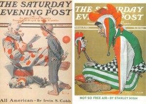 2~4X6 Postcards NORMAN ROCKWELL Saturday Evening Post Reproduction CLOWN~JESTER