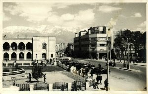 iran persia, TEHRAN TEHERAN, Street Scene with Cars, Bus (1958) RPPC Postcard