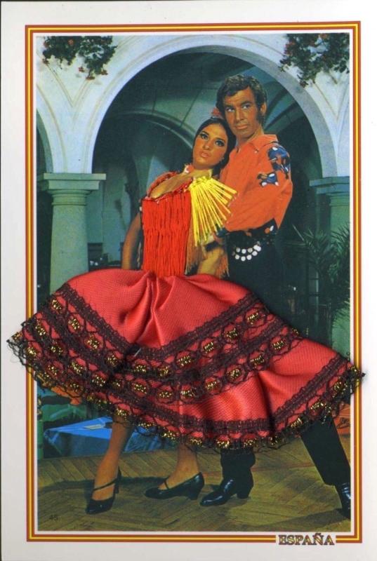 Espana Flamenco Dancing Embroidered Red Dress Dance Dominguez Postcard D30