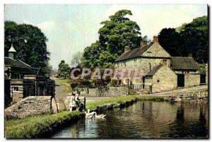 Old Postcard is Tissington Derbyshire has Villege Houses of stone with pleasa...