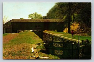 Canal Lock & Covered Bridge UHLERSTOWN Pennsylvania VINTAGE Postcard A90