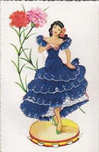 Spanish Dancer With Embroidered Blue Dress