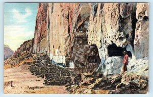 FRIJOLES CANYON, New Mexico NM ~ NORTH WALL RUINS Native American 1940s Postcard 