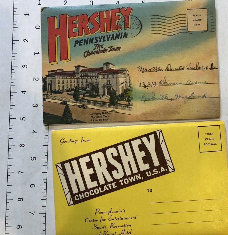 LOT of 2 : Vintage Hershey Pennsylvania The Chocolate Town Souvenir Postcard