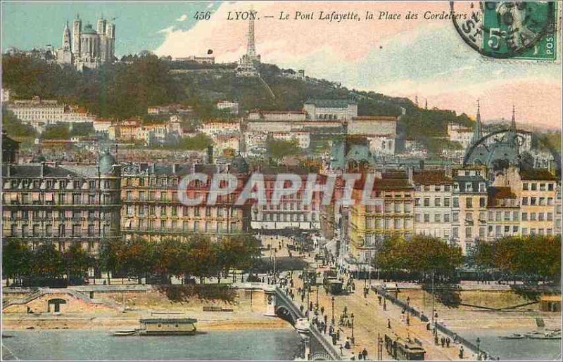 Postcard Old Lyon Pont Lafayette Place des Cordeliers