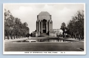 RPPC Shrine of Remembrance Hyde Park Sydney Australia UNP Unused Postcard H17