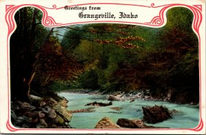 Vtg 1910s Greetings fron Grangeville Idaho ID Creek River Unused Gel Postcard