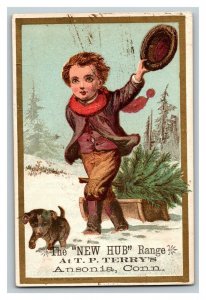 Vintage 1880's Victorian Trade Card TP Terry Hardware Stoves Ansonia Connecticut