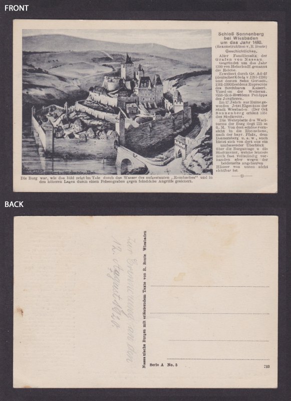 Vintage postcard Schloss Sonnenberg 1480 view Wiesbaden Hesse Germany