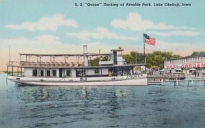 SS Queen Docking At Arnolds Park Lake Okoboji Iowa Antique Postcard