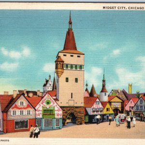 c1930s Midget City, Chicago IL 1933 World's Fair Cute Colorful Houses Linen A292