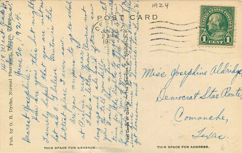 Campus Scene Texas State Normal College Denton Texas 1924 Postcard 20-10607