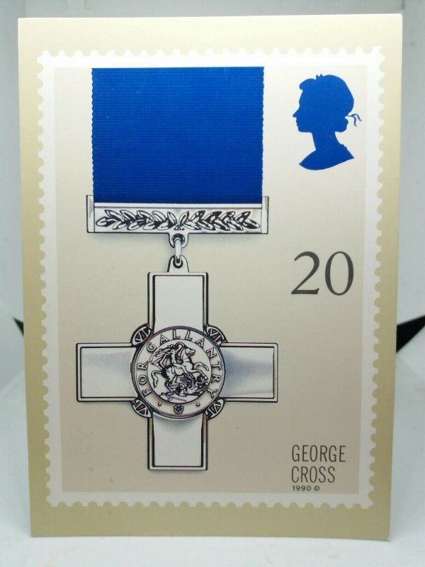 Royal Mail 20p Stamp Postcard George Cross Medal John Gibbs John Harwood 1990