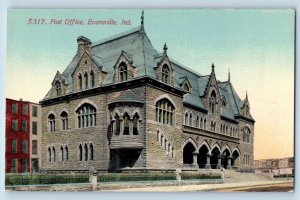 Evansville Indiana IN Postcard Post Office Building Exterior View 1910 Unposted
