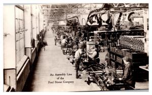 Vintage Postcard An Assembly Line of the Ford Motor Company (RPPC)