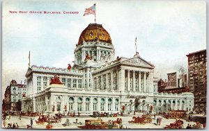 New Post Office Building Chicago Illinois IL Horse Carriage Crowd Bldg. Postcard