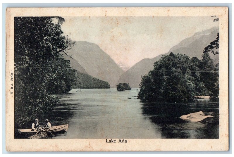 c1920 Lake Ada Boating Paddling Trees Mountains New Zealand NZ Vintage Postcard