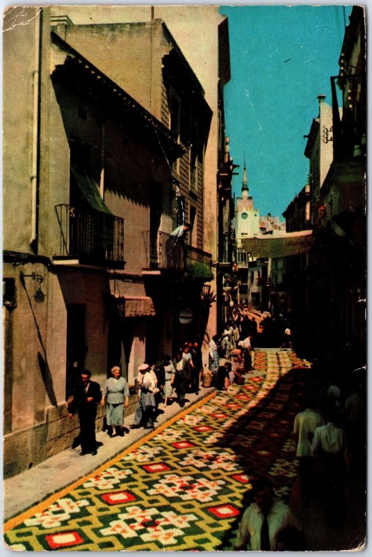 VINTAGE CONTINENTAL SIZE POSTCARD CARPETS OF FLOWERS CORPUS CHRISTI DAY SITGES