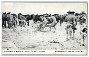 c1910 Unloading Guns Mules Artillery Fort Sam Houston San Antonio Texas Postcard