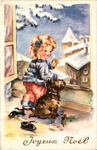 CPA AK Girl with a Dog at Christmas - Signo: Luce Andre CHILDREN (1292864)