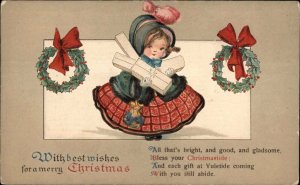 Christmas Cute Little Girl in Petticoat with Gifts c1910 Vintage Postcard