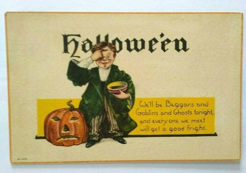 Vintage Halloween Postcard Nash Series H 425 Boy Green Jacket Goblins And Ghosts