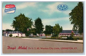 1951 Lexington Kentucky KY Day's Motel & Restaurant Cottages Vintage Postcard