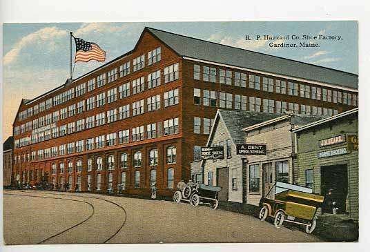 Gardiner ME Hazzard Shoe Factory Old Cars Postcard