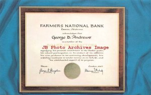 Advertising Card, Lawton OK Farmers National Bank, George B Andrews Award