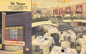 Grecian Terrace Room Restaurant Interior Chicago Illinois 1953 linen postcard