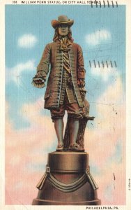 Vintage Postcard 1937 William Penn Statue on City Hall Tower Philadelphia PA