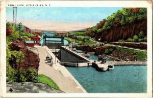 View of Canal Lock, Little Falls NY Vintage Postcard R18