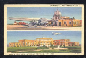 KANSAS CITY MISSOURI MUNICIPAL AIRPORT AVIATION AIRPLANE MO VINTAGE POSTCARD