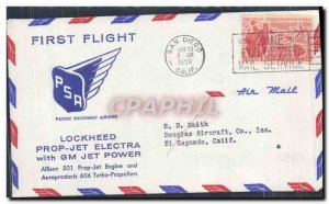 Letter USA 1st Flight Prop Jet Lockheed Electra for El Segundo November 20, 1959