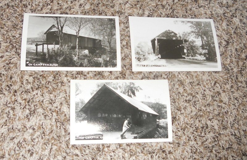 Lot Of 3 Campton NH New Hampshire Covered Bridge Real Photo RPPC Postcards