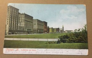 VINTAGE USED 1908 PENNY POSTCARD VAST HOTEL AUDITORIUM & ANNEX, CHICAGO, ILL.