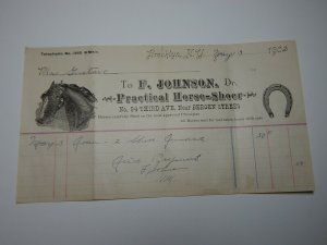 1902 F. Johnson, Dr. Practical Horse-Shoer Brooklyn New York Letterhead