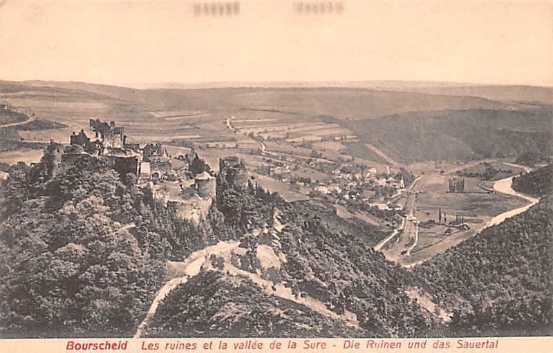 les ruines et la vallee de la Sure Bourscheid Writing on back 