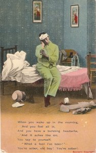 When you wake up in the morning...  Bamforth humorous PC Series 1908